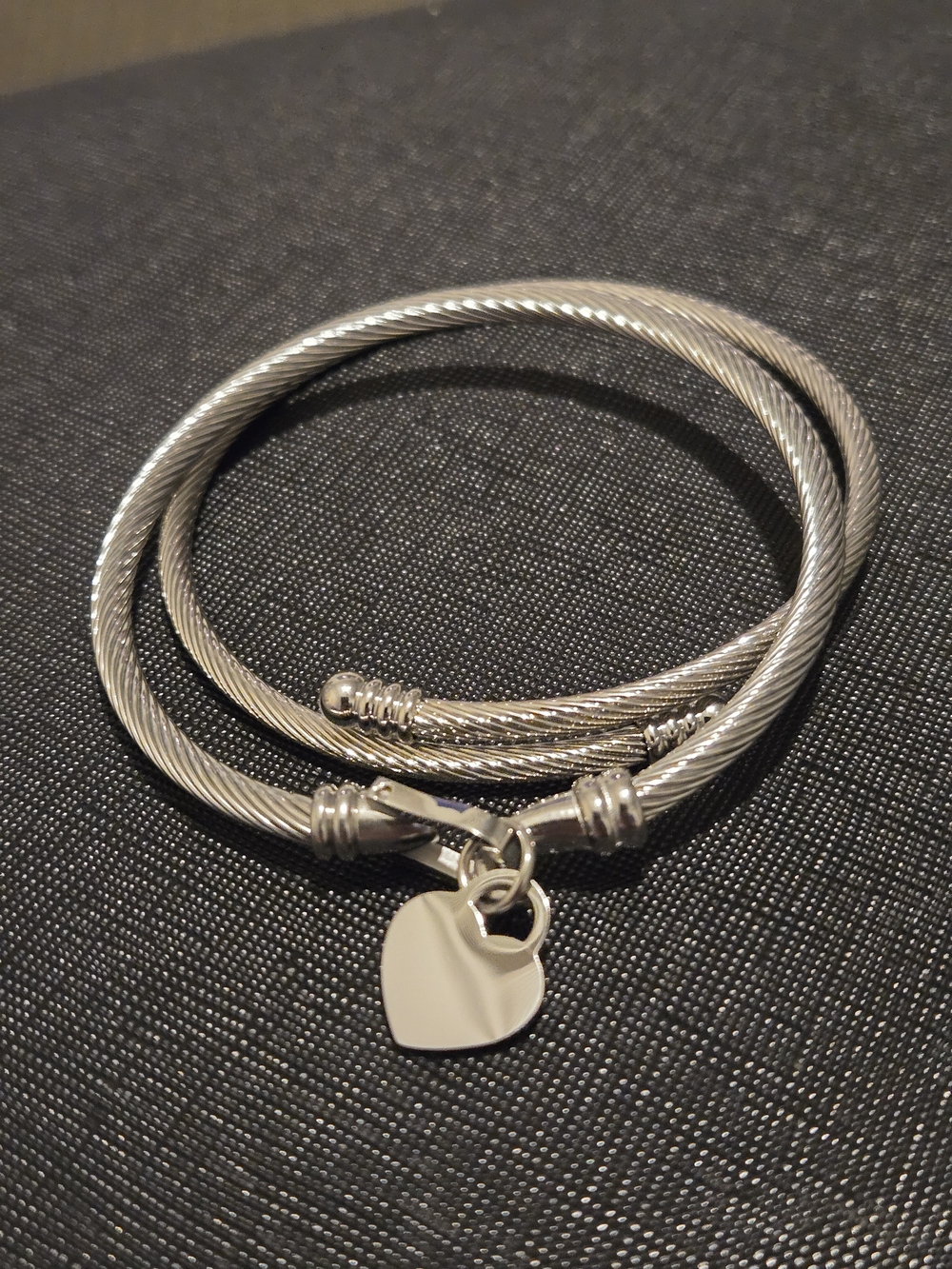 Silver Heart Cable Bracelet  Set Of Two- Women Jewelry